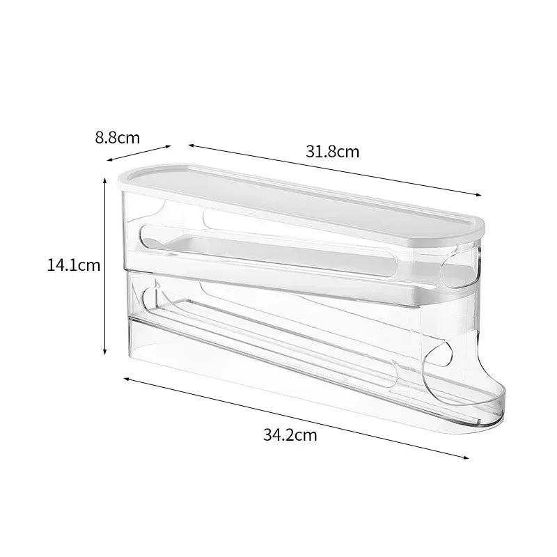 Double-Layer Refrigerator Egg Organizer, Automatic Rolling Holder with Transparent Body, White Lid and Stackable Design - product view 6