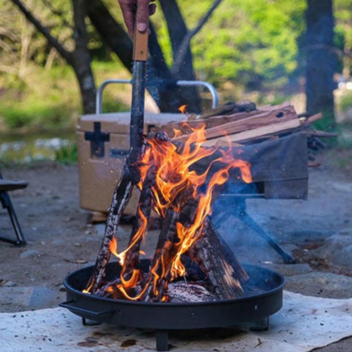 Foldable Outdoor Firewood Rack, Stainless Steel Portable Campfire Burning Stand for Camping, Cooking and Backyard Barbecues - product view 3