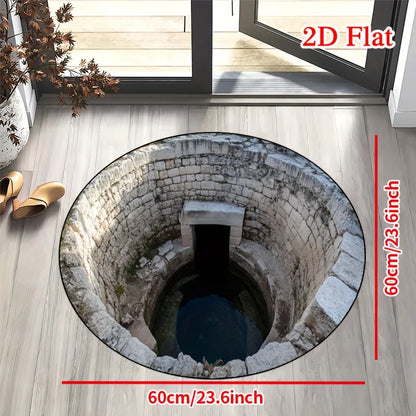 Round Outdoor Rug, Soft Polyester Floor Mat with PVC Non-Slip Backing, Machine-Made Printed Design in 8 Diameter Sizes - product view 3