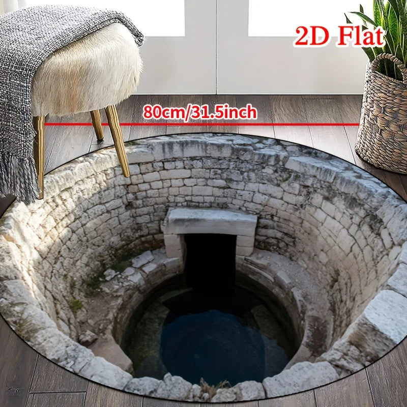 Round Outdoor Rug, Soft Polyester Floor Mat with PVC Non-Slip Backing, Machine-Made Printed Design in 8 Diameter Sizes - product view 4