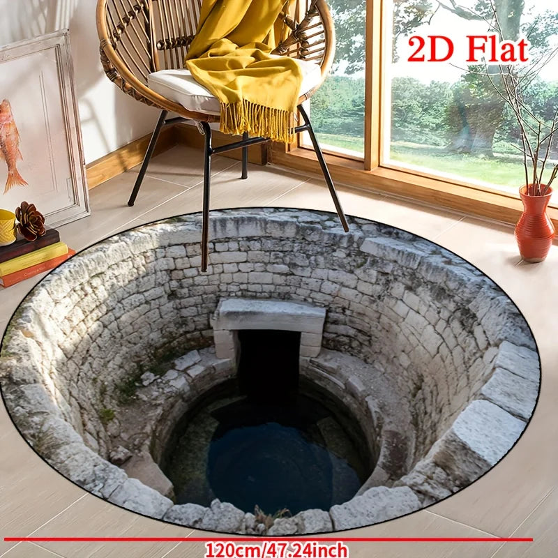 Round Outdoor Rug, Soft Polyester Floor Mat with PVC Non-Slip Backing, Machine-Made Printed Design in 8 Diameter Sizes - product view 5