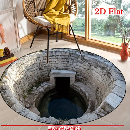 Round Outdoor Rug, Soft Polyester Floor Mat with PVC Non-Slip Backing, Machine-Made Printed Design in 8 Diameter Sizes - product view 5