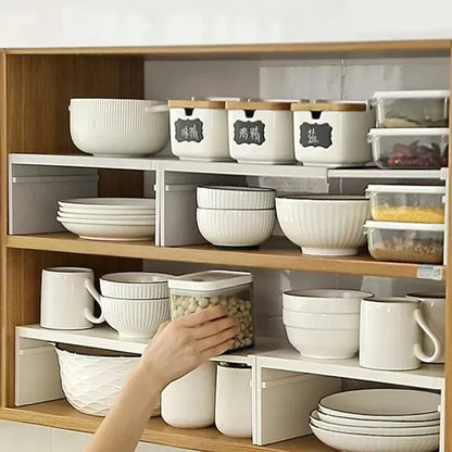 Stretchable Plastic Cabinet Shelf Organizer, White 1-Piece or 2-Piece Spice and Countertop Storage Rack - product view 3