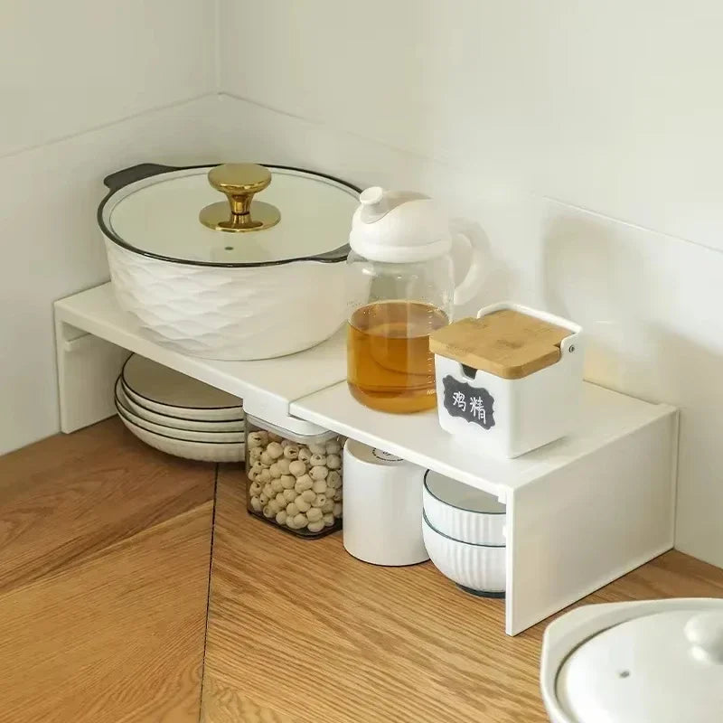 Stretchable Plastic Cabinet Shelf Organizer, White 1-Piece or 2-Piece Spice and Countertop Storage Rack - product view 5
