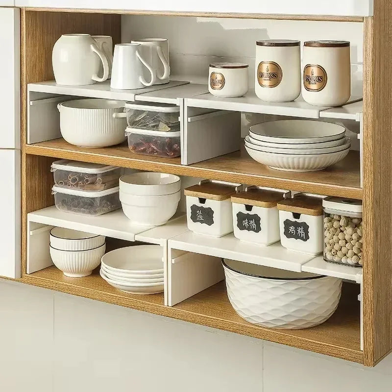Stretchable Plastic Cabinet Shelf Organizer, White 1-Piece or 2-Piece Spice and Countertop Storage Rack - product view 6