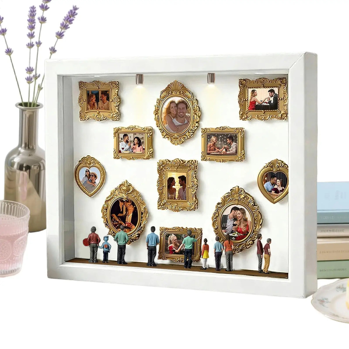 LED Collage Frame, Warm-Light Silhouette Memory Display with 11 Mini Frames and 8 Figurines for Tabletop Décor - product view 6