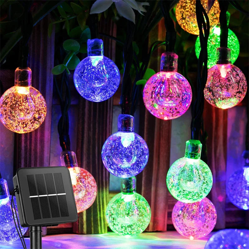 Solar String Lights, 60 LED Crystal Globe Lights, 8 Modes, Auto On/Off, 3 Lengths and 3 Light Colors - product view 1