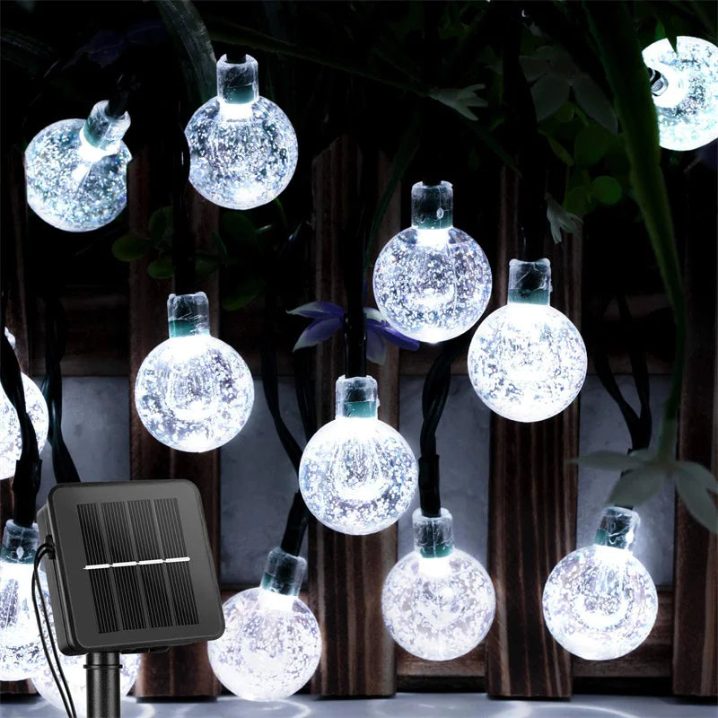 Solar String Lights, 60 LED Crystal Globe Lights, 8 Modes, Auto On/Off, 3 Lengths and 3 Light Colors - product view 3