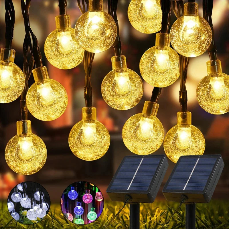 Solar String Lights, 60 LED Crystal Globe Lights, 8 Modes, Auto On/Off, 3 Lengths and 3 Light Colors - product view 4