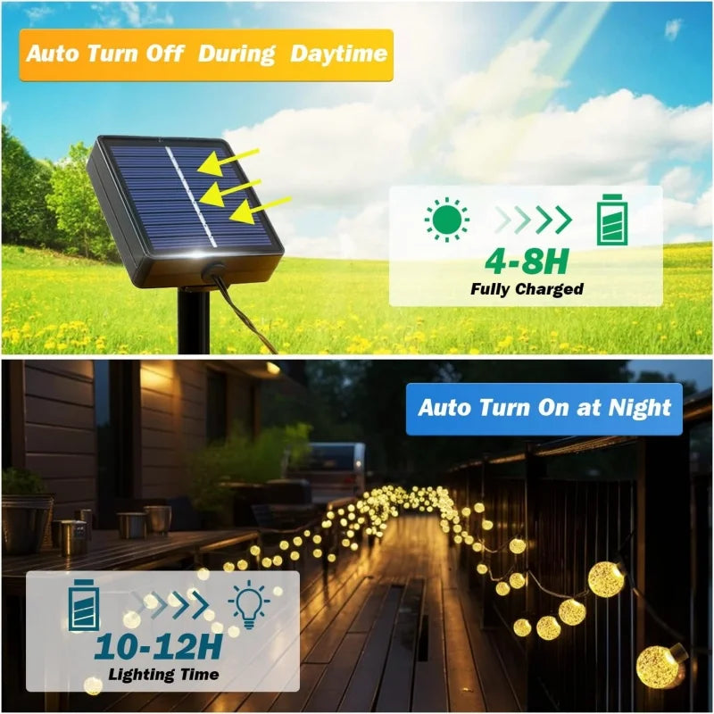 Solar String Lights, 60 LED Crystal Globe Lights, 8 Modes, Auto On/Off, 3 Lengths and 3 Light Colors - product view 5
