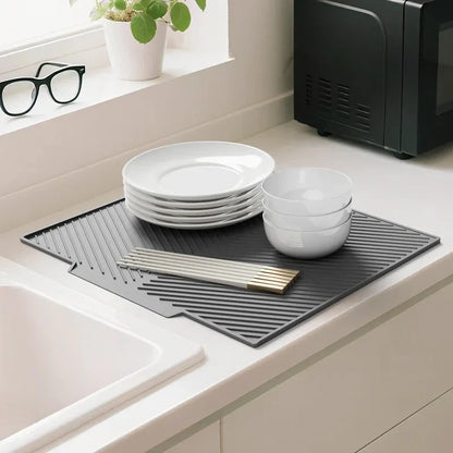 Silicone Dish Drying Mat, Raised Ribbed Drainage, Heat Resistant Non-Slip Countertop Protector for Pots, Pans and Dishes - product view 6