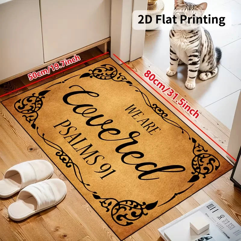 Welcome Entry Doormat, Anti-Slip Machine-Made Polyester Floor Mat, Modern Plant Pattern, 40x60cm or 50x80cm - product view 2