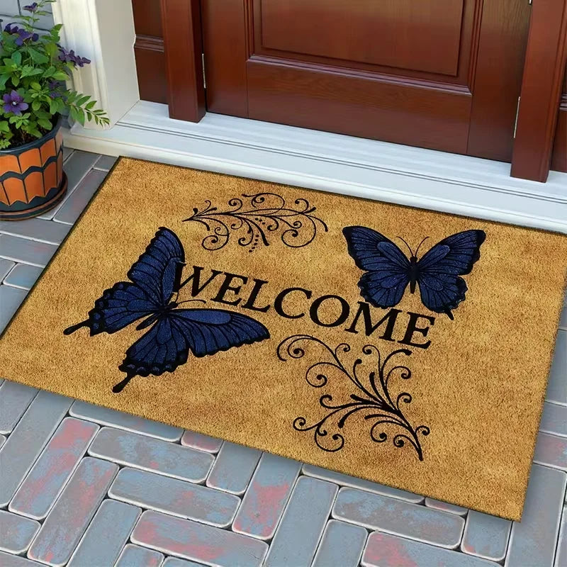 Welcome Entry Doormat, Anti-Slip Machine-Made Polyester Floor Mat, Modern Plant Pattern, 40x60cm or 50x80cm - product view 3