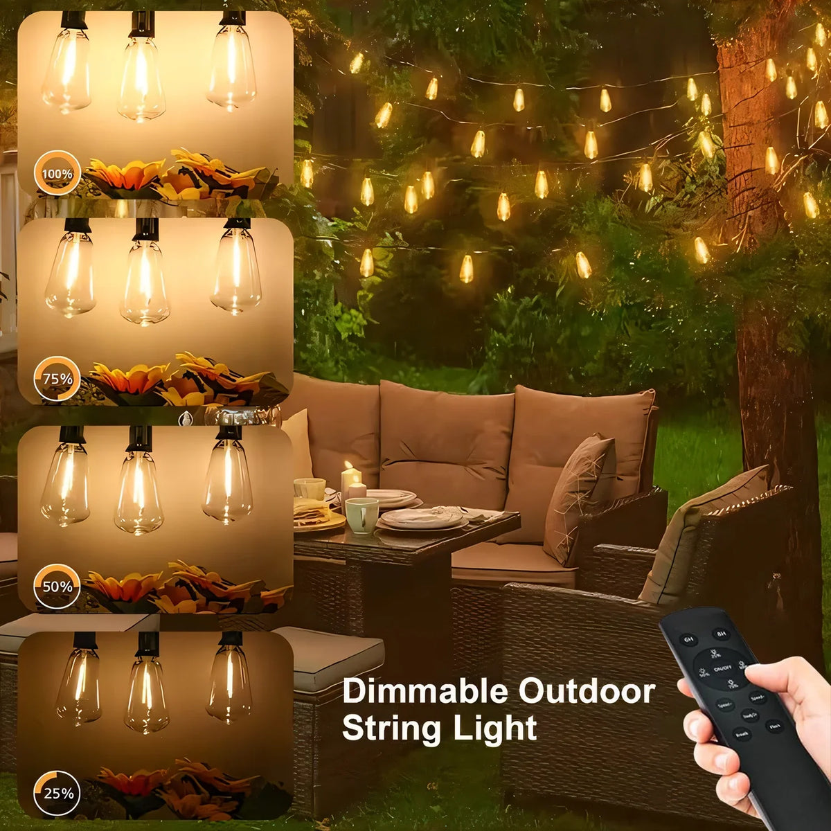 Solar String Lights, 50FT 2700K Warm White LED Balls, Remote Control, 12 Bulbs, Waterproof Outdoor Patio Decor - product view 2