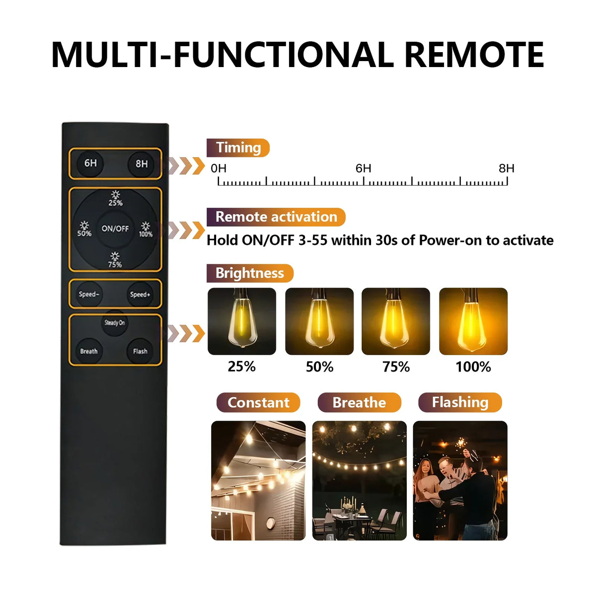Solar String Lights, 50FT 2700K Warm White LED Balls, Remote Control, 12 Bulbs, Waterproof Outdoor Patio Decor - product view 3