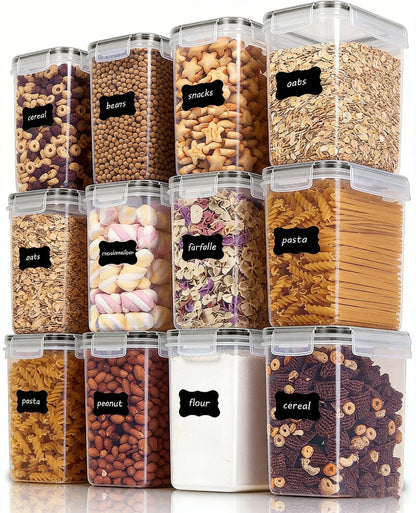 Airtight Cereal Storage Container, BPA-Free Rectangular Plastic, Dishwasher Safe with Labels and Pens, 2, 6 or 12 Pieces - product view 4