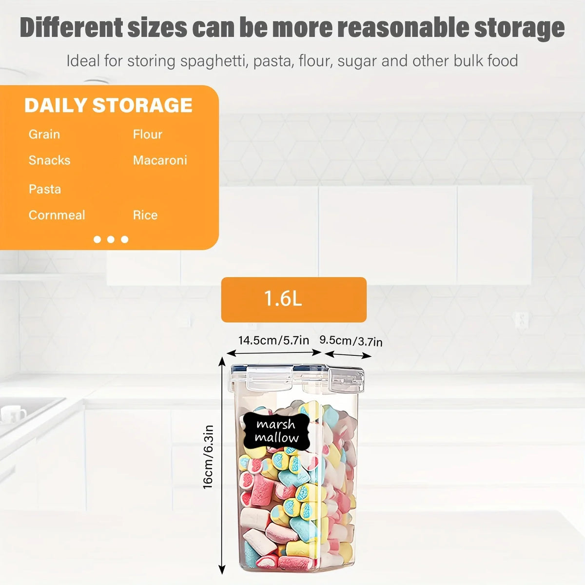 Airtight Cereal Storage Container, BPA-Free Rectangular Plastic, Dishwasher Safe with Labels and Pens, 2, 6 or 12 Pieces - product view 5