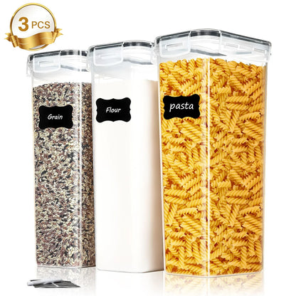 Airtight Cereal Container Set, 2.4 L BPA-Free Plastic Pantry Storage, Dishwasher Safe, 3-Piece Set with Labels - product view 1