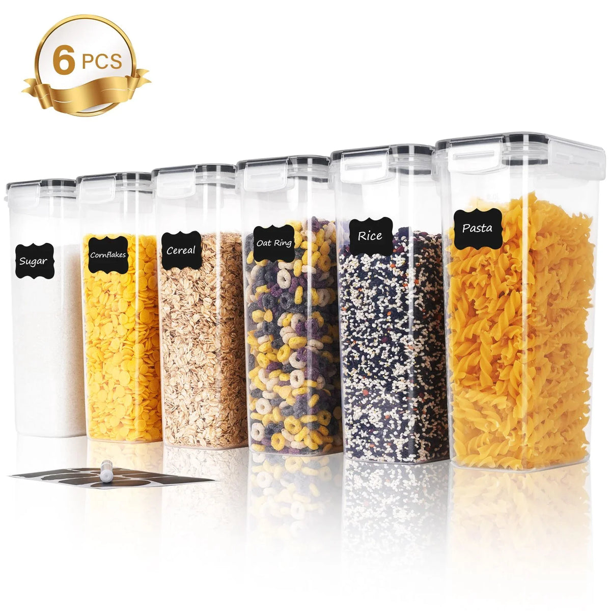 Airtight Cereal Container Set, 2.4 L BPA-Free Plastic Pantry Storage, Dishwasher Safe, 3-Piece Set with Labels - product view 2