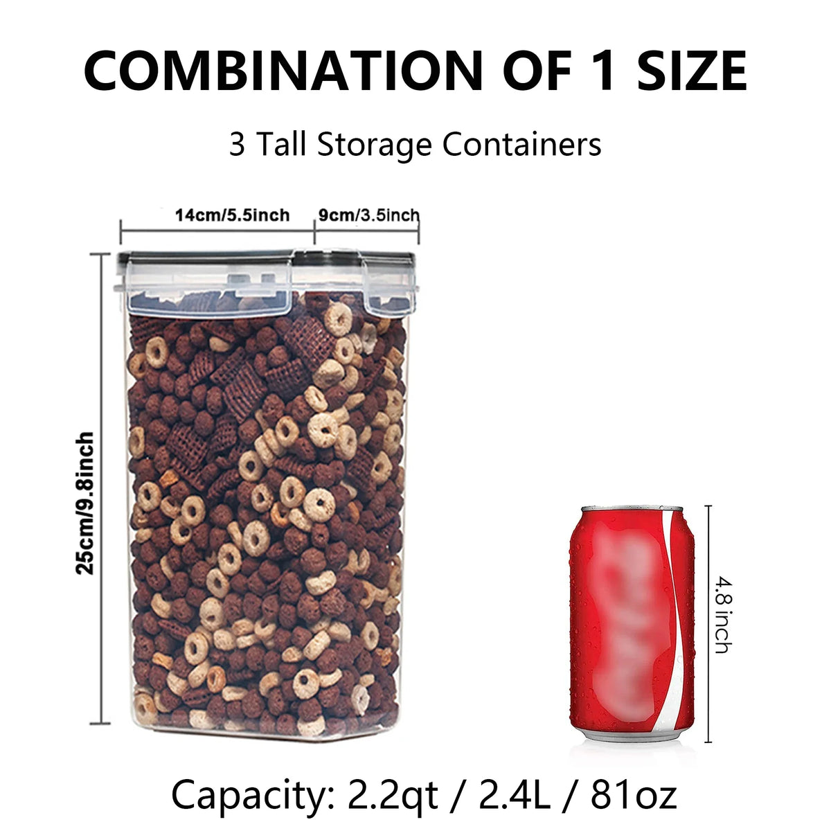 Airtight Cereal Container Set, 2.4 L BPA-Free Plastic Pantry Storage, Dishwasher Safe, 3-Piece Set with Labels - product view 5