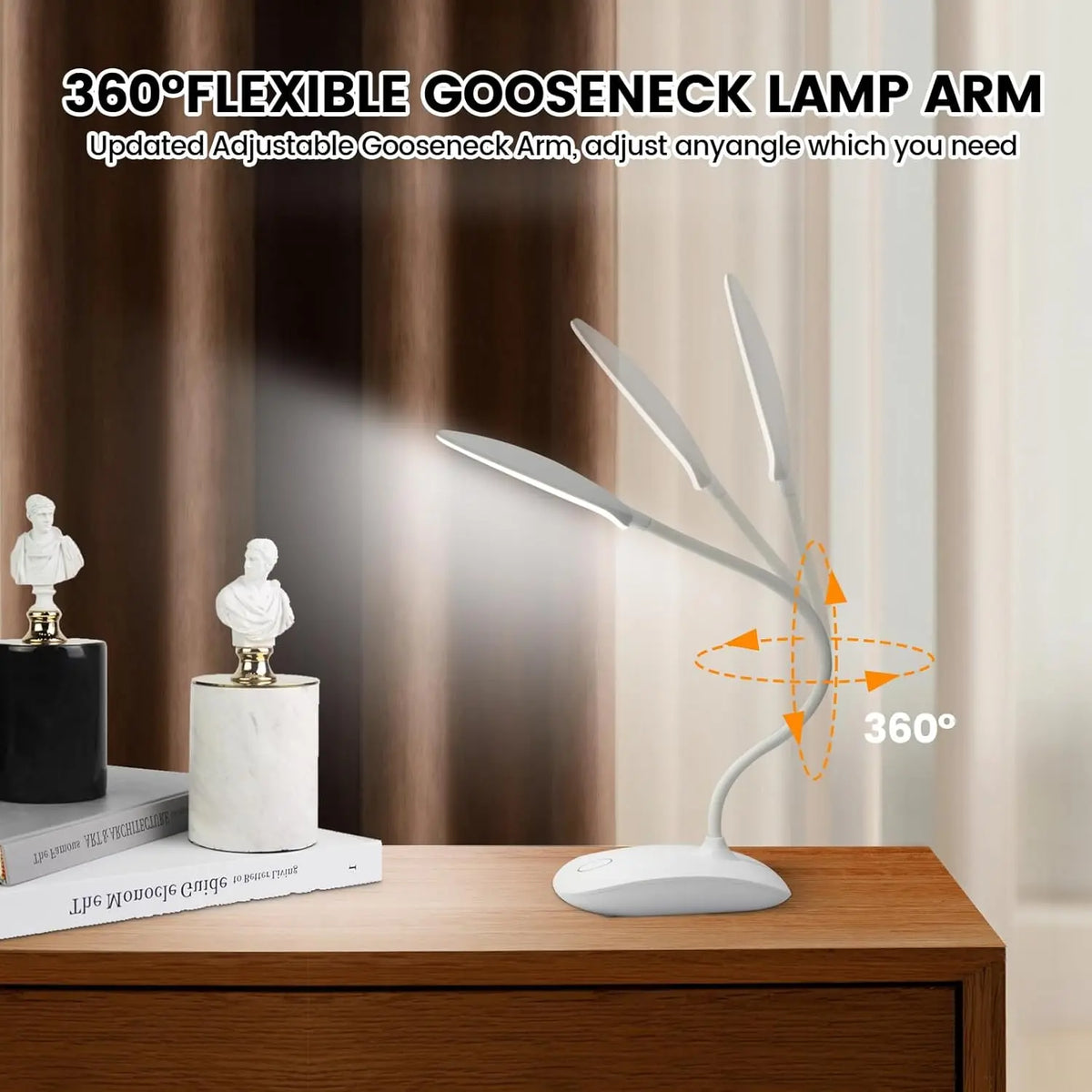 Rechargeable Touch Control Table Lamp, Included Bulb, Wireless Design for Reading, Studying, Working and Bedside Use - product view 3