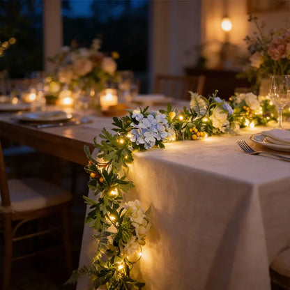 Spring Floral Garland, Green Plastic Vine with Leaves, Mantle and Wedding Party Decor for Home Celebrations - product view 2