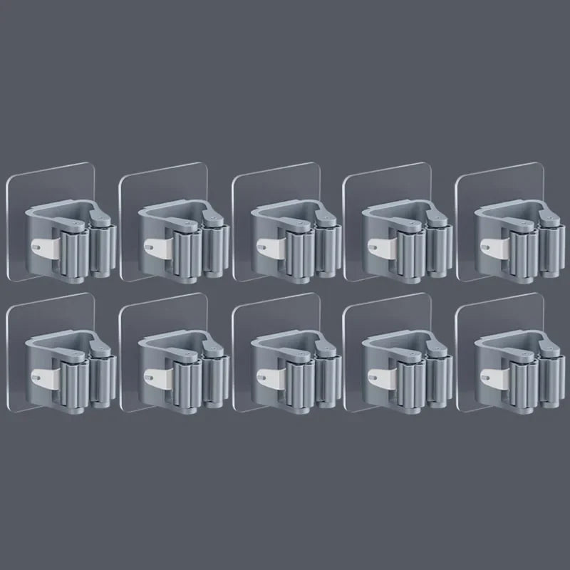 Wall-Mounted Broom and Mop Holder, PVC Plastic Cleaning Tool Rack, Suction Storage Clip in Grey, White or Mixed Packs - product view 1