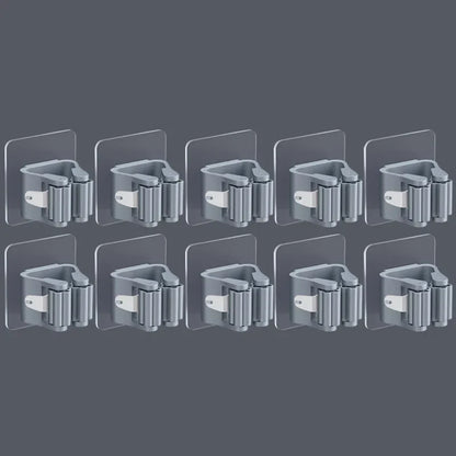 Wall-Mounted Broom and Mop Holder, PVC Plastic Cleaning Tool Rack, Suction Storage Clip in Grey, White or Mixed Packs - product view 1