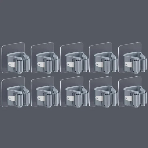 Wall-Mounted Broom and Mop Holder, PVC Plastic Cleaning Tool Rack, Suction Storage Clip in Grey, White or Mixed Packs - product view 1