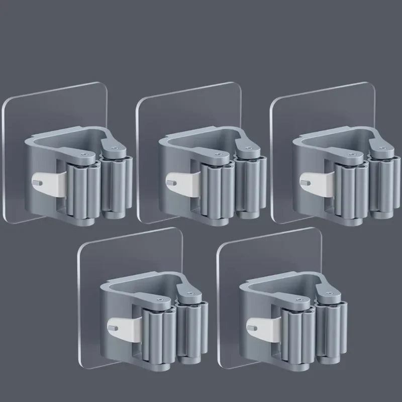 Wall-Mounted Broom and Mop Holder, PVC Plastic Cleaning Tool Rack, Suction Storage Clip in Grey, White or Mixed Packs - product view 5