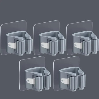 Wall-Mounted Broom and Mop Holder, PVC Plastic Cleaning Tool Rack, Suction Storage Clip in Grey, White or Mixed Packs - product view 5