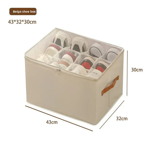 Foldable Stackable Shoe Storage Box, Dustproof Washable Fabric Organizer with Metal Frame for Clothing and Household Storage - product view 1
