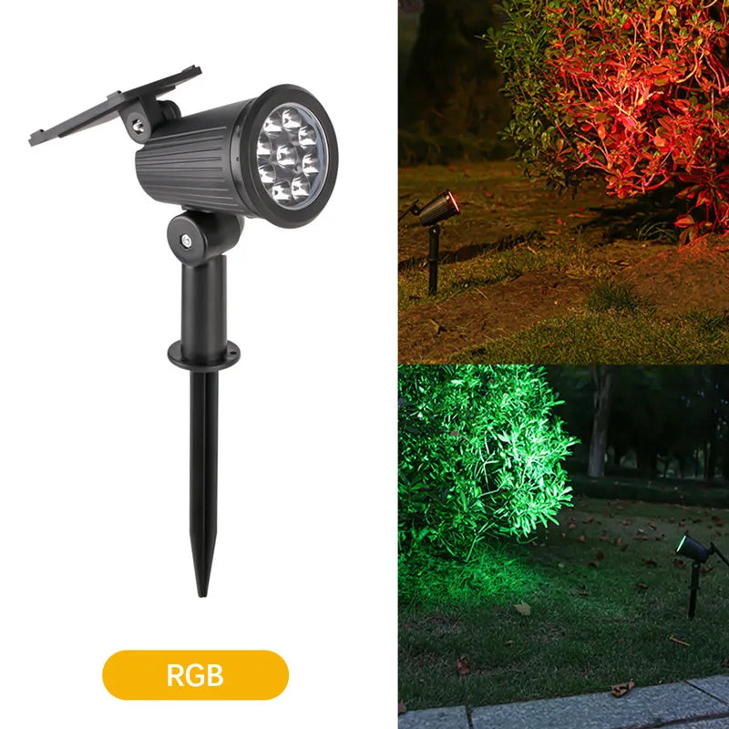 Solar Spotlights, 9-LED Adjustable Brightness Outdoor Garden Lights with RGB, Warm or White Light Options - product view 1