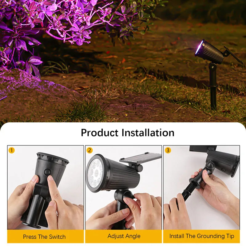 Solar Spotlights, 9-LED Adjustable Brightness Outdoor Garden Lights with RGB, Warm or White Light Options - product view 5