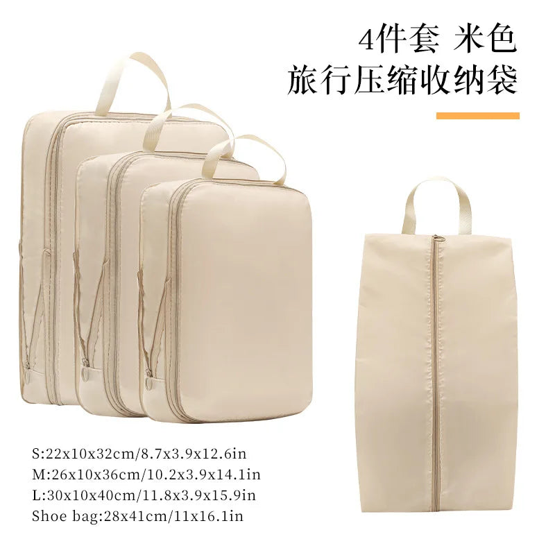 4-Piece Compression Packing Cubes, Reusable Waterproof Polyester Luggage Organizers for Suitcases and Drawers, 4 Colors - product view 2