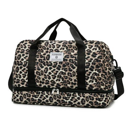 Leopard Print Duffel Bag, Large-Capacity Travel and Gym Bag with Independent Shoe Compartment, Soft Fashion Style - product view 1