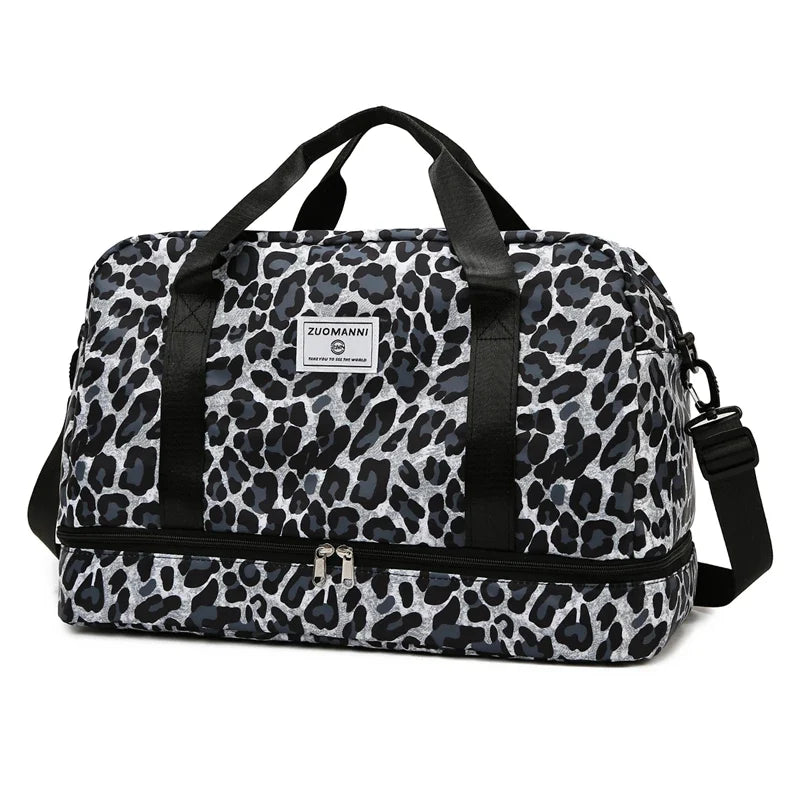 Leopard Print Duffel Bag, Large-Capacity Travel and Gym Bag with Independent Shoe Compartment, Soft Fashion Style - product view 2