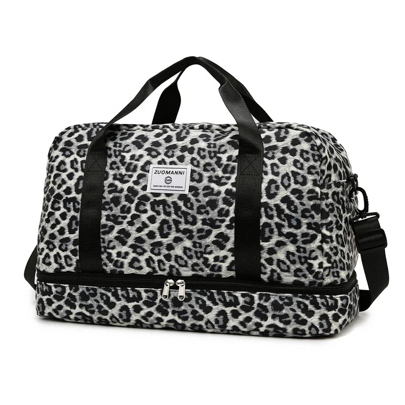 Leopard Print Duffel Bag, Large-Capacity Travel and Gym Bag with Independent Shoe Compartment, Soft Fashion Style - product view 3