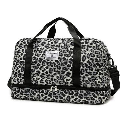 Leopard Print Duffel Bag, Large-Capacity Travel and Gym Bag with Independent Shoe Compartment, Soft Fashion Style - product view 3