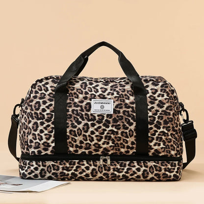 Leopard Print Duffel Bag, Large-Capacity Travel and Gym Bag with Independent Shoe Compartment, Soft Fashion Style - product view 4