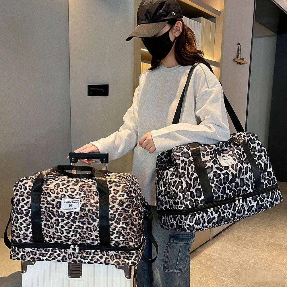 Leopard Print Duffel Bag, Large-Capacity Travel and Gym Bag with Independent Shoe Compartment, Soft Fashion Style - product view 5