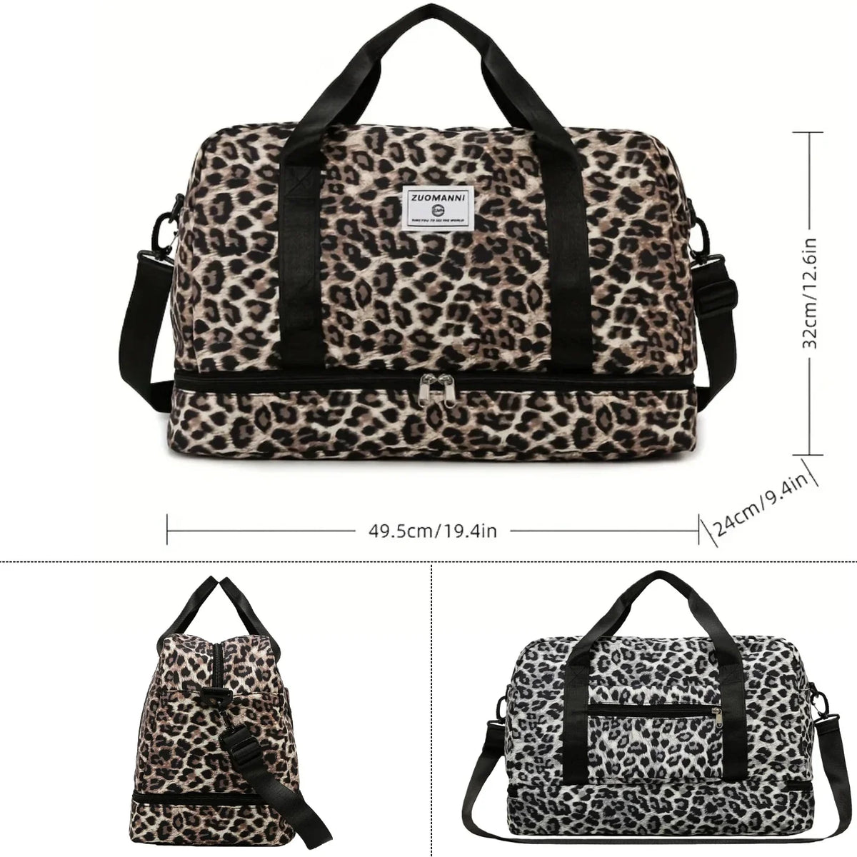 Leopard Print Duffel Bag, Large-Capacity Travel and Gym Bag with Independent Shoe Compartment, Soft Fashion Style - product view 6