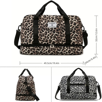 Leopard Print Duffel Bag, Large-Capacity Travel and Gym Bag with Independent Shoe Compartment, Soft Fashion Style - product view 6