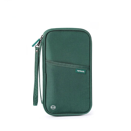 Passport Holder Travel Wallet, Waterproof Document Organizer with Card Storage in Green, Gray, Black or Blue - product view 1