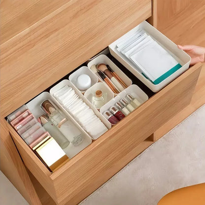 7-Piece Plastic Drawer Organizer Set, Interlocking Storage Trays in 3 Sizes for Vanity, Kitchen, Office and Bathroom, White - product view 4