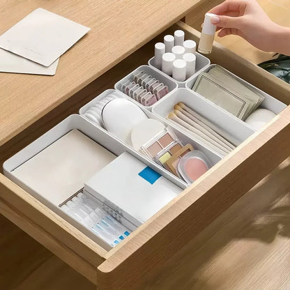 7-Piece Plastic Drawer Organizer Set, Interlocking Storage Trays in 3 Sizes for Vanity, Kitchen, Office and Bathroom, White - product view 5