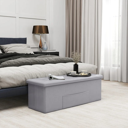 Folding Storage Ottoman Bench, 38-Gallon Organizer with Side Pocket and Removable Divider, 43-Inch PU Leather Seat for Bedroom or Entryway - product view 2