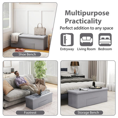 Folding Storage Ottoman Bench, 38-Gallon Organizer with Side Pocket and Removable Divider, 43-Inch PU Leather Seat for Bedroom or Entryway - product view 5