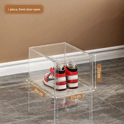 Stackable Shoe Storage Box, Clear PP Plastic Sneaker Organizer with Magnetic Door, Front or Side Opening, 1 or 3 Pieces - product view 1