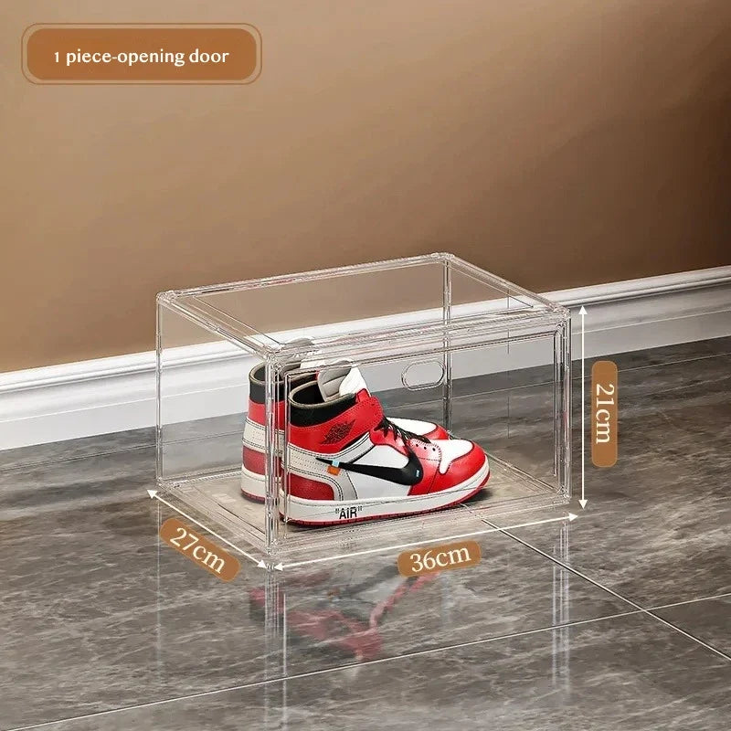 Stackable Shoe Storage Box, Clear PP Plastic Sneaker Organizer with Magnetic Door, Front or Side Opening, 1 or 3 Pieces - product view 2